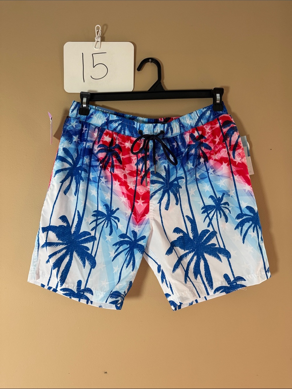 Men's Tropical Palm-Print Swim Trunks in Blue & Red